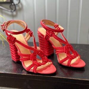 Cabi Red Strappy Block Heel Size 7